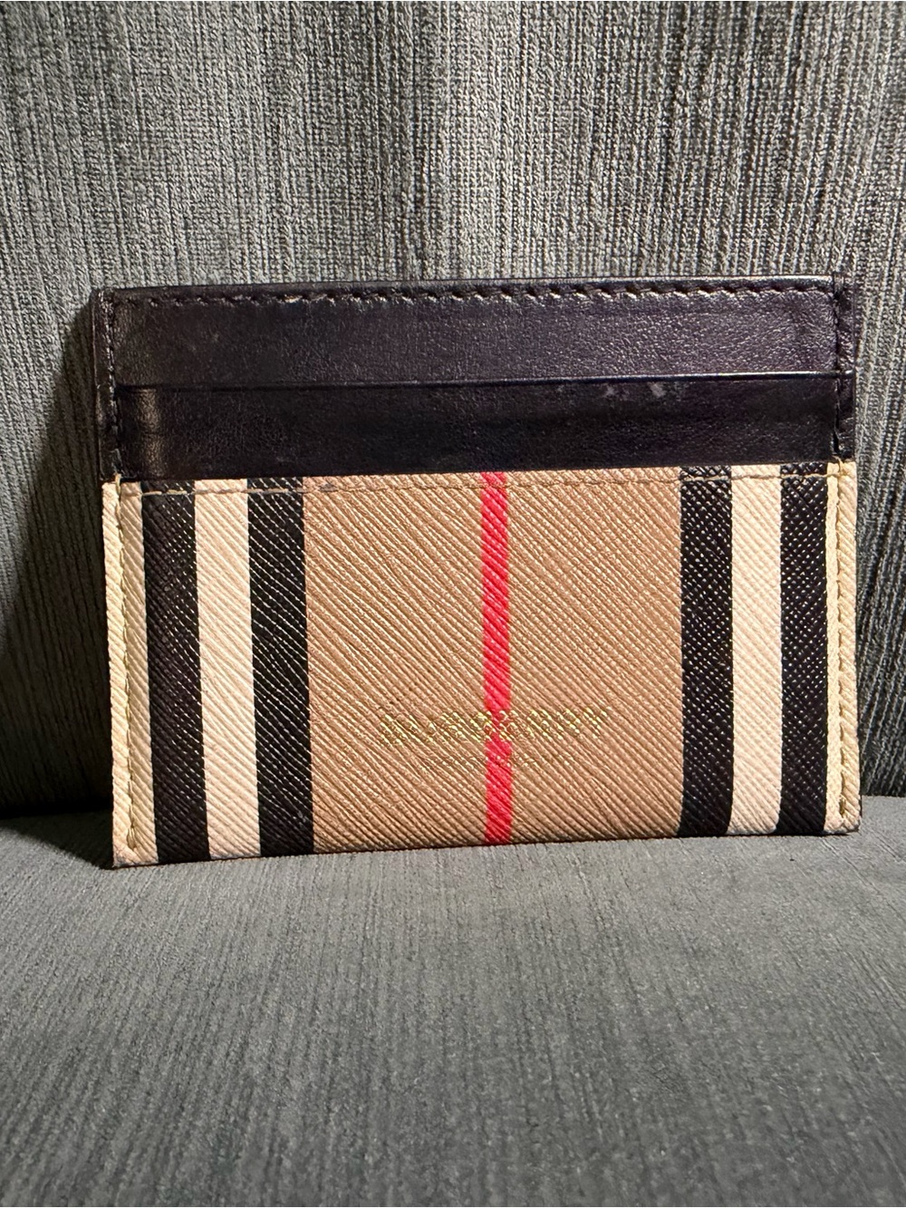 Burberry Black, Beige & Red Striped Card Holder